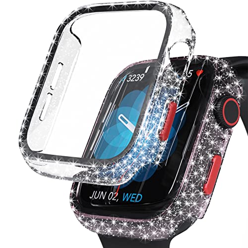 AIWOGEP Hülle mit Displayschutz Kompatibel mit Apple Watch SE (2022/2020) /Series 6 5 4 40/44 mm, Gesamt Schutzhülle, Eingebaut Gehärtetes Glas Schutzfolie Hoch Empfindlichkeit, 2 Stück von AIWOGEP