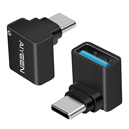 USB C auf USB Adapter (2 Stück), 90 Grad USB C Stecker auf USB 3.0 Buchse Adapter OTG Konverter Kompatibel mit MacBook Pro 2019/2018, Samsung und mehr USB-C Geräten, Schwarz von AIYEEN