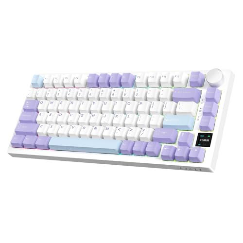 AJAZZ AK820PRO 75% TKL mechanische Tastatur,2,4G kabellos/BT5.1/USB-C verkabelt,81 Tasten mit TFT-Farbdisplay&CNC-Knopf-Gaming-Tastatur,RGB-Beleuchtung,Hotswap-Linearschalter,4000mAh Akku–Lila Weiß von AJAZZ