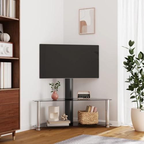 Home Items, Eck-TV-Ständer, 2 Etagen, für 81,3 - 178,8 cm, Schwarz und Silber, passend für Möbel von AJJHUUKI