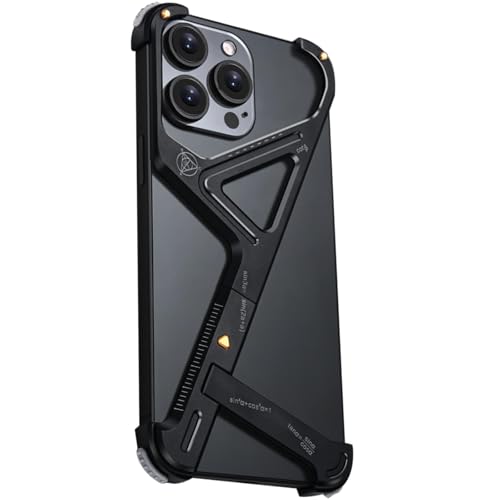 AJMIPO Geometry Schutzhülle für iPhone 16 Pro/16 Pro Max, Metall-Stoßfängerrahmen, minimalistisches, leichtes Design mit integriertem Ständer, Schutz in Militärqualität, 16Pro, Desert (16Pro, Schwarz) von AJMIPO