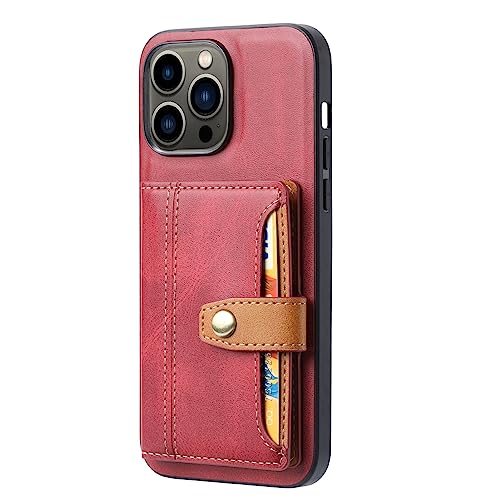 AJMIPO Schutzhülle für iPhone 16Pro Max/16Plus/15 Pro Max/15 Plus/15 Pro/15, Klappkartenhalter, Leder, schlank, stoßfest, Schwarz (15, Rot) von AJMIPO