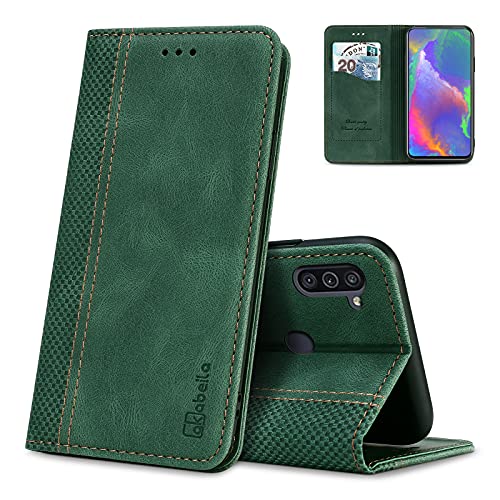 AKABEILA Schutzhülle für Samsung Galaxy M11, Premium-Leder-Klappetui mit Magnetverschluss, Ständer, Kartenfächer, Displayschutzfolie, Holster von AKABEILA