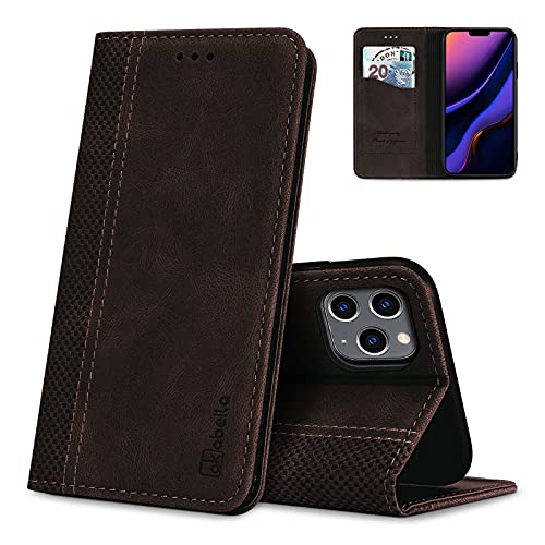 AKABEILA iPhone 11 Pro Hülle Leder, iPhone 11 Pro Handyhülle Silikon, Kompatibel für Apple iPhone 11 Pro Schutzhülle Brieftasche Klapphülle PU Magnetverschluss Kartenfächer Hüllen, Dunkelbraun von AKABEILA