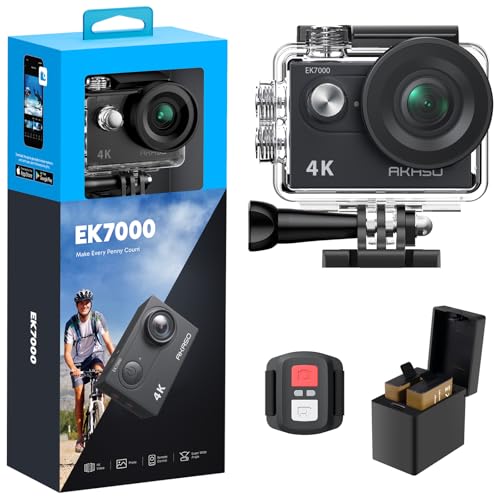 AKASO Action Cam,4K30FPS 20MP WiFi Unterwasserkamera 170°Ultra Weitwinkel Full HD Action Kamera mit 2 Zoll LCD Bildschirm 2.4G Fernbedienung und 2x1050mAh Akkus-EK7000 Schwarz von AKASO