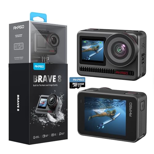 AKASO Action Cam 4K60FPS 48MP WiFi Unterwasserkamera mit SuperSmooth Stabilisierung, Touchscreen, 150° Weitwinkel, 60M Wasserdicht Kamera mit 8X Zoom, 16x Slo-mo, 2x1550mAh Akkus- Brave 8 von AKASO