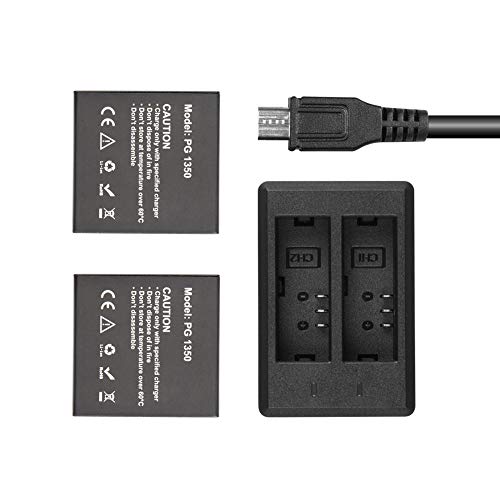 AKASO Action Cam Battery Charger, 2 x 1350 mAh Battery, with LED Micro USB Double Hole Charger for Action Camera Brave 7 LE von AKASO