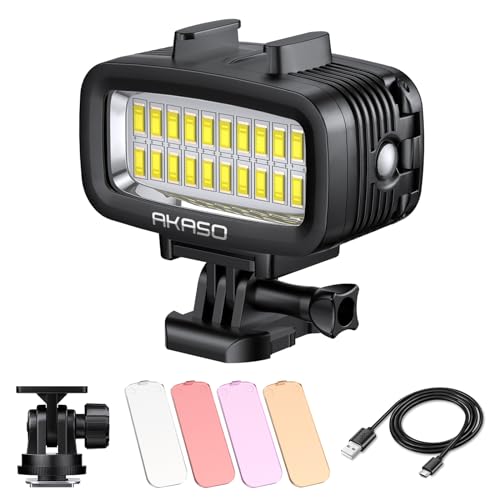 AKASO Unterwasserlichter Tauchlicht 700LM Dimmbar Wasserdichtes LED-Videolicht 40m, DREI Lichtmodi und Eingebauter wiederaufladbarer 1900mAh Akku, Kompatibel Für AKASO/Gopro von AKASO