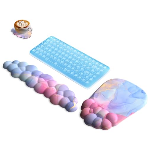 AKIT Bubble Massage Rainbow Cloud Wrist Rest Ergonomic Mouse Pad Soft Memory Foam Keyboard Wrist Rest with Cup Pad, Anti Slip Silky Smooth Mousepad Office Desk Accessories Palm Support Non Slip Gel von AKIT