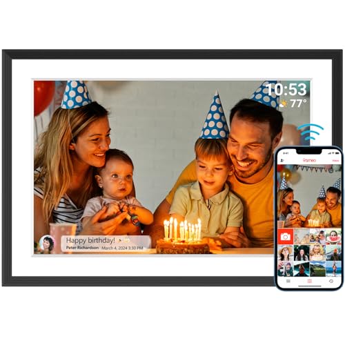 32GB Digitaler Bilderrahmen WLAN 10,1 Zoll 1280x800 IPS LCD Touchscreen, Eingebauter 32GB Speicher Auto-Rotat Wandmontagefähig, Teilen Sie Momente sofort über Frameo App von überall von AKImart