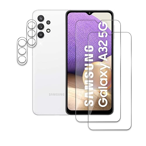 2+2 Stück Panzer Schutz Glas für Samsung Galaxy A32 5G, 2 Stücke Schutzfolie Mit 2 Stück Kameraschutz, 10H Härte Glas Folie Displayschutz, HD Klar, Anti-Kratz, Anti-Bläschen Panzerfolie von AKLPP