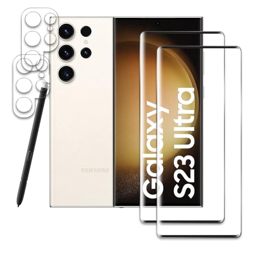 2+2 Stück Panzer Schutz Glas für Samsung Galaxy S23 Ultra, 2 Stücke 3D Schutzfolie Mit 2 Stück Kameraschutz, 9H Härte Glas Folie Displayschutz, HD Klar, Anti-Kratz, Anti-Bläschen Panzerfolie von AKLPP