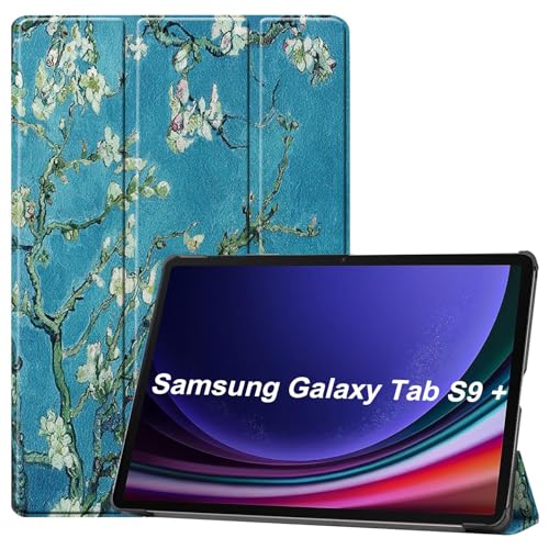 AKLiSa Handyhülle passend für Samsung Galaxy Tab S9 Plus 12,4 Zoll, Leder Dreifach klappbarer Ständer, kann Tablet Cover schützen, automatische Wake-up/Sleep(XH) von AKLiSa