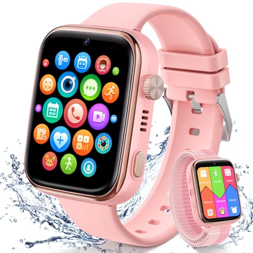 4G Smartwatch Kinder mit GPS und Telefon, IP68 Wasserdicht Kinder Smartwatch mit Videoanruf, SOS, Schulmodus, Voice Chat, WhatsApp, Schrittzähler, Wecker Kinderuhr für Mädchen und Jungen, Rosarot von AKUMAKA