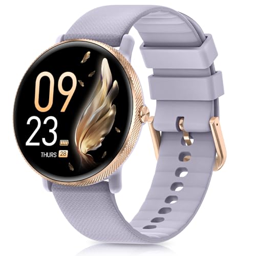 AKUMAKA 2024 Smartwatch Damen mit Telefonfunktion, 1,39" AMOLED Touchscreen, Fitnessuhr 24H Pulsuhr Menstruationszyklus SpO2 Schlafmonitor 120 Sport IP68 Schrittzähler für iOS Android Violett Gold von AKUMAKA