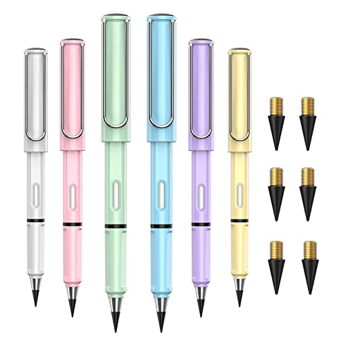 ALECPEA Ewiger Bleistift, 6 Stück Tintenloser Bleistift, Langlebiger Magischer Bleistift, Bleistifte Set, mit auswechselbaren Spitzen, unendlicher Bleistift von ALECPEA