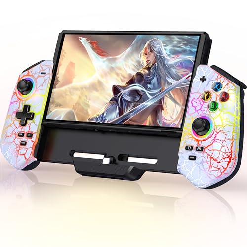 ALEEMTRY Switch Controller, Wireless Switch Pro Controller Handheld Modus mit Hall Effect Sticks/Turbo/Tischständer/6 Achsen Gyro, Großer Griff Controller Switch für Switch/OLED(Weiße Risse) von ALEEMTRY