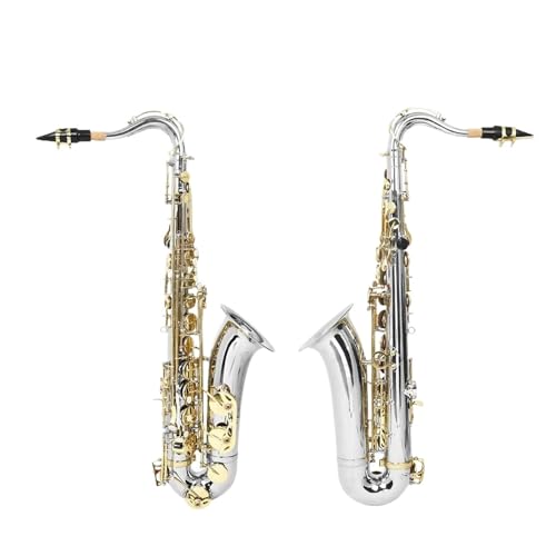 Professional Alto Saxophone in E flat Anfänger Silber Gold Bb Tenor Saxophon Messing Saxophon Musik Instrument Tenorsaxophon Mit Fall Rohrblätter Halterung Teile(B) von ALFAAL