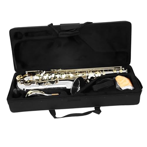 Professional Alto Saxophone in E flat Anfänger Und Erwachsene Silber Gold Saxophon Bb Tenorsaxophon Messing Musikinstrument Profi Mit Kofferbürste(A) von ALFAAL