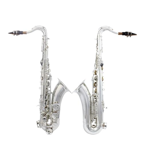 Professional Alto Saxophone in E flat B-Tenorsaxophon Messingkorpus Weiße Muscheltasten Saxophon Mit Saxophonkoffer Zubehör Für Professionelle Holzblasinstrumente(Silver) von ALFAAL