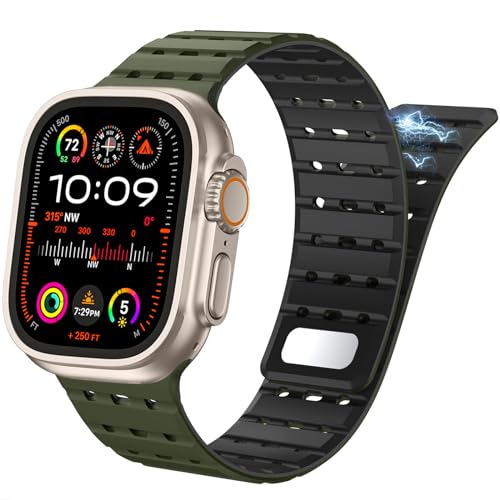 ALFARAY Magnetische Armband Kompatibel mit Apple Watch Armband 49mm 45mm 44mm 42mm, Starke Silikon Magnetische Sport Atmungsaktiv Band für iWatch Ultra 2 1 Series 9 8 7 SE 6 5 4 3 2 1, Grün/Schwarz von ALFARAY
