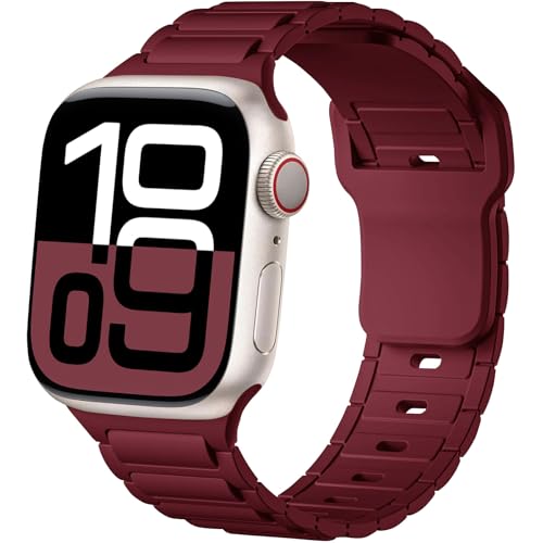 ALFARAY Silikon Armband Kompatibel mit Apple Watch 10 Armband 46mm 45mm 44mm 49mm 42mm für Herren Damen, Alpine Ocean Sportarmband für iWatch Series 10 9 8 7 SE 6 5 4 3 2 1 Ultra 2 1, Weinrot von ALFARAY