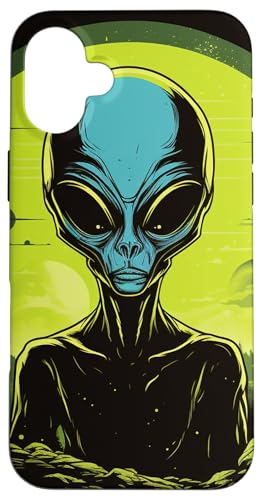 Hülle für iPhone 16 Plus Niedlicher grüner Alien-Kopf UFO Space Face || Alien von ALIEN theme