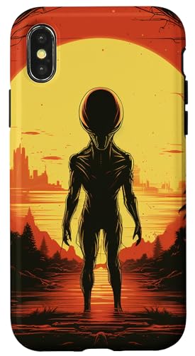 Hülle für iPhone X/XS Niedlicher grüner Alien-Kopf UFO Space Face || Alien von ALIEN theme