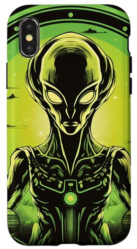 Hülle für iPhone X/XS Niedlicher grüner Alien-Kopf UFO Space Face || Alien von ALIEN theme