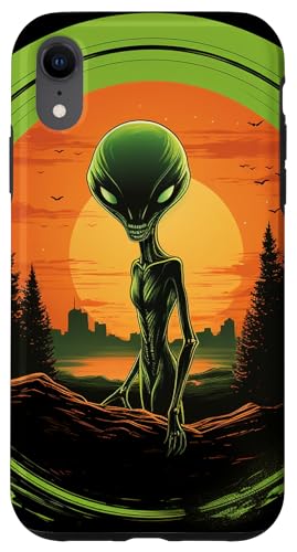 Hülle für iPhone XR Niedlicher grüner Alien-Kopf UFO Space Face || Alien von ALIEN theme