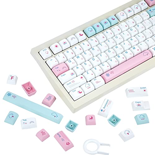 ALINZO 132 Tasten Keycaps Wetter Farbe Themen Weiß Rosa Blau PBT XDA Profile Dye-Sublimation Mechanische Gaming-Tastatur für 61/64/68/78/84/87/96/980/104/108 von ALINZO