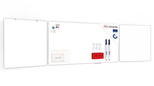 ALLboards Whiteboard Klapptafel 200x100cm//400cm mit Aluminiumrahmen Magnettafel Flügeltafel Weiß, Magnetisch, Trocken Abwischbar von ALLboards