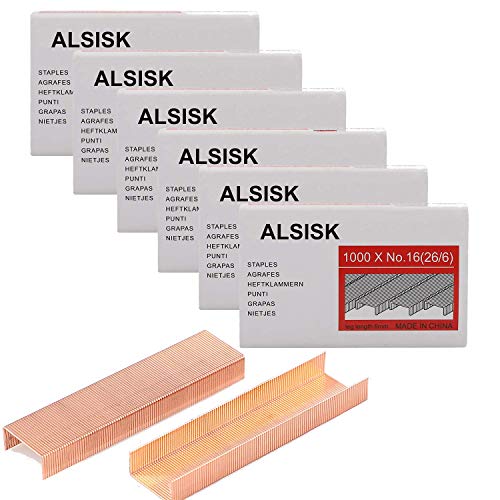 Alsisk Standard-Heftklammern, 1/4 Zoll Länge, 6 Boxen - 6000 Stück, Rotgold von ALSISK