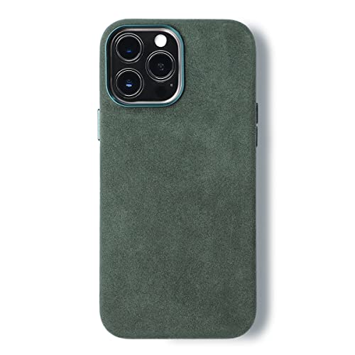 ALTRAALMA Alcantara Handyhülle für iPhone 16 Serie, kompatibel mit Mag-Safe Kabellosem Laden, Alcantara Full-Wrap Phone Case (iPhone 16 Pro Max, Waldgrün) von ALTRAALMA