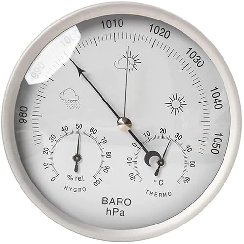 Traditionelles Barometer, Wetterstation, 3-in-1-Wetterstation for Aufhängen an der Wand, 5,2-Zoll-Hygrometer-Thermometer-Barometer mit Zifferblatt, Luftdruckmessungen, einfache Ablesung, for Indo(Silv von ALturN