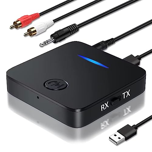 AMANKA Bluetooth Adapter Audio 5.0 Bluetooth Transmitter Empfänger 2 in 1 Sender Receiver Low Latency mit 3,5mm und Cinch Audio kable für TV, Laptop, PC, Drahtlose Kopfhörer, Lautsprecher usw von AMANKA