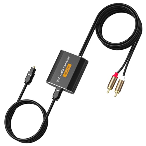 Optisches RCA-Kabel mit DAC 192 kHz Digital-Analog-Audio-Wandler, L/R RCA-Ausgang mit integriertem Audio-Extractor für HDTV, DVD/Blu-ray-Player,Spielekonsolen von AMANKA