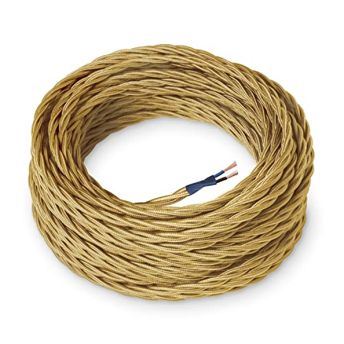 Amarcords - Textilkabel für Lampen GOLD, geflochten, Seide, 50 Meter, mit 2 Leiter 2x0,75 - Stoffkabel mit farbigem vintage Stoff überzogen für Kronleuchter, Wandlampen und Lampenschirme Amarcords - Textilkabel für Lampen GOLD, geflochten, Seide, 50 Meter, mit 2 Leiter 2x0,75 - Stoffkabel mit farbigem vintage Stoff überzogen für Kronleuchter, Wandlampen und Lampenschirme von AMARCORDS