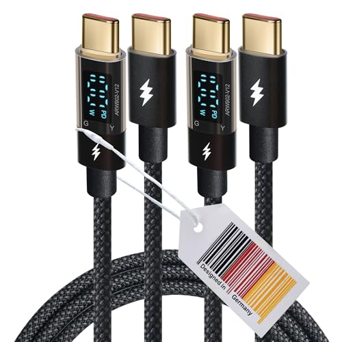 AMATHINGS 2 Stück 100W USB C auf USB C Kabel, 1,2 M 5A Schnellladekabel Ladekabel PD QC5.0 mit LED Display, Kompatibel mit iPhone 15/15 Pro/15 Pro Max MacBook Pro Air iPad Pro Air Galaxy S23 S22 von AMATHINGS