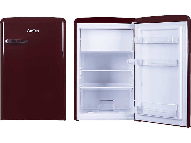 AMICA KS 15611 R Retro Edition Kühlschrank (E, 875 mm hoch, Weinrot) von AMICA