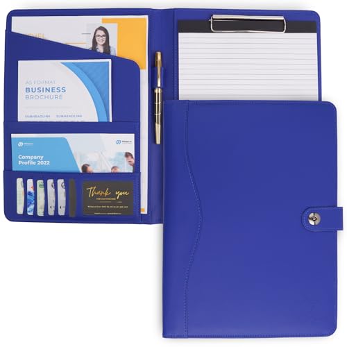 AMKSONS Schreibmappe A4 in Blau inklusive Klemmbrett & DIN A4 Notizblock - Premium Konferenzmappe aus PU-Leder mit Dokumentenfächern, Stiftehalter, Klappdeckel und Magnetverschluss (Blau) von AMKSONS Geschäft
