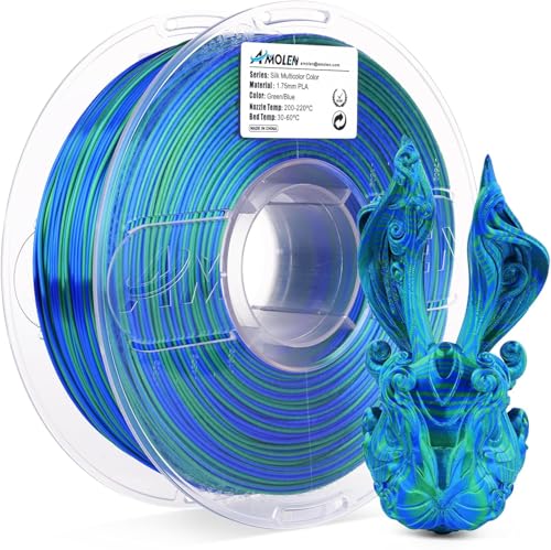 AMOLEN Silk PLA 3D Drucker Filament, Glänzendes Multicolor Rainbow PLA Filament 1.75mm,Schnelles Farbverlaufs PLA filament für Most FDM 3D Drucker,Blau Grün,1 kg Spule (2,2 lb) von AMOLEN