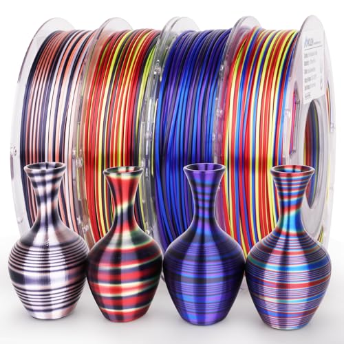 AMOLEN Silk PLA 3D Drucker Filament Bundle, Glänzende Multicolor Regenbogen PLA Filament 1.75mm Pack, Schnelle Farbwechsel PLA 3D Druck Filament für die meisten FDM 3D Drucker, 200g X 4 Spulen von AMOLEN