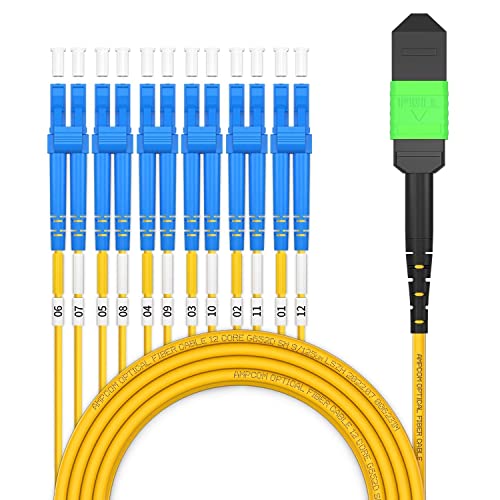 AMPCOM MPO zu LC Breakout-Kabel 9/125μm Singlemode OS1/OS2 (12 Fasern, MPO zu LC, Typ B, LSZH/Riser, UPC, Gelb) 30m von AMPCOM