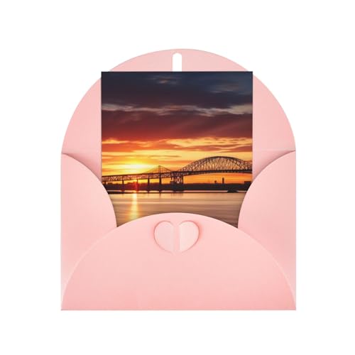 AMREWQYL Newark Bay Bridge und Sonnenuntergang bedruckte Dankeskarte mit Umschlag, 10,2 x 15,2 cm von AMREWQYL