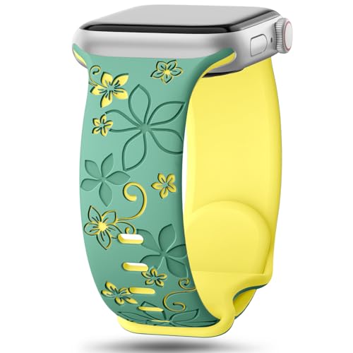 AMSKY Flower Band Kompatibel mit Apple Watch Armband 40mm 46mm 41mm 38mm 42mm 45mm 44mm Damen, Graviert Silikon Armbänder mit Blumen Floral Muster Kompatibel mit iWatch Armband Se 10 9 8 7 6 5 4 3 2 1 von AMSKY