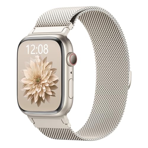 AMSKY Original Milanaise Band Kompatibel mit Apple Watch Armband 40mm 46mm 45mm 44mm 41mm 42mm 38mm 49mm, Edelstahl Mesh Metall mit Magnet für iWatch Armband Se Ultra Series 10 9 8 7 6 5 4 3 2 1 von AMSKY