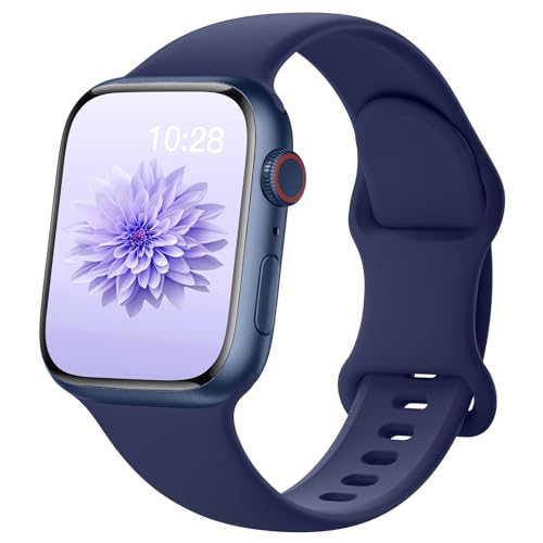 AMSKY Silikon Band Kompatibel mit Apple Watch Armband 40mm 46mm 44mm 45mm 41mm 42mm 38mm 49mm Damen Herren, Sport Gummi Kompatibel mit iWatch Armband Series 10 9 8 7 6 5 4 3 2 1 Se Ultra, Marineblau von AMSKY