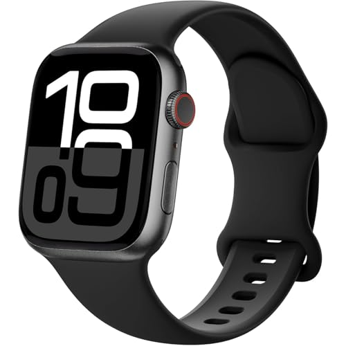 AMSKY Silikon Band Kompatibel mit Apple Watch Armband 40mm 44mm 45mm 41mm 42mm 38mm 49mm für Damen Herren, Sport Gummi Kompatibel mit iWatch Armband Series 9 8 7 6 5 4 3 2 1 Se Ultra, Schwarz von AMSKY