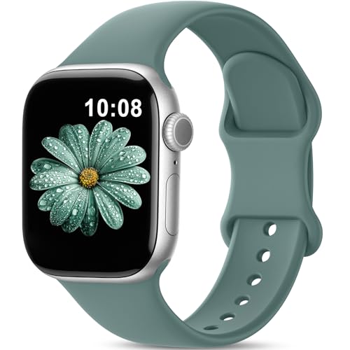 AMSKY Silikon Sport Armbänder Kompatibel mit Apple Watch Armband 40mm 42mm 46mm 44mm 45mm 41mm 38mm, Damen Herren Weiche Wasserdicht Gummi Band für iWatch Series 10 9 8 7 6 5 4 3 2 1 Se, Kieferngrün von AMSKY